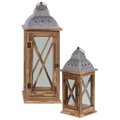 Urban Trends Collection Wood Lantern with Metal Finial Top Brown Set of 2 31444